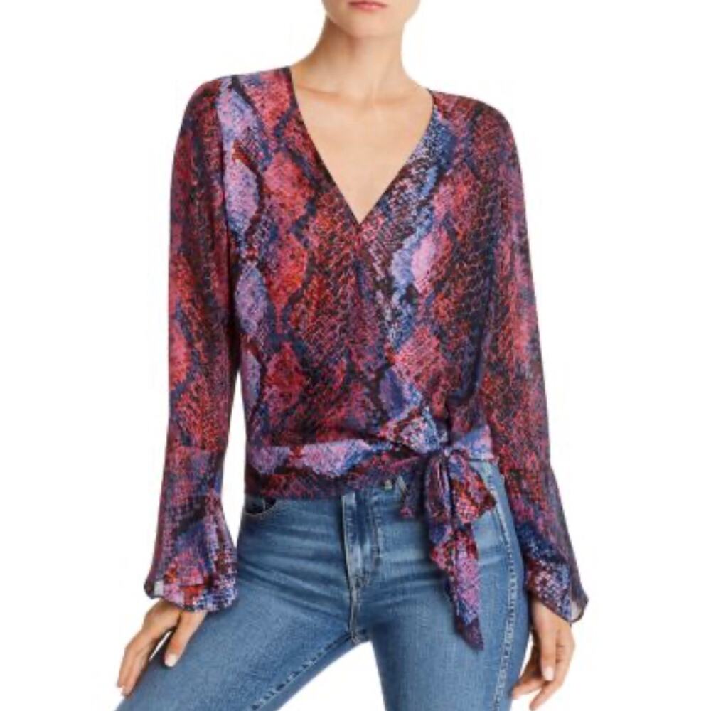 PARKER Isabella Silk Blend Blue Snake Print Long Sleeve Wrap Top
